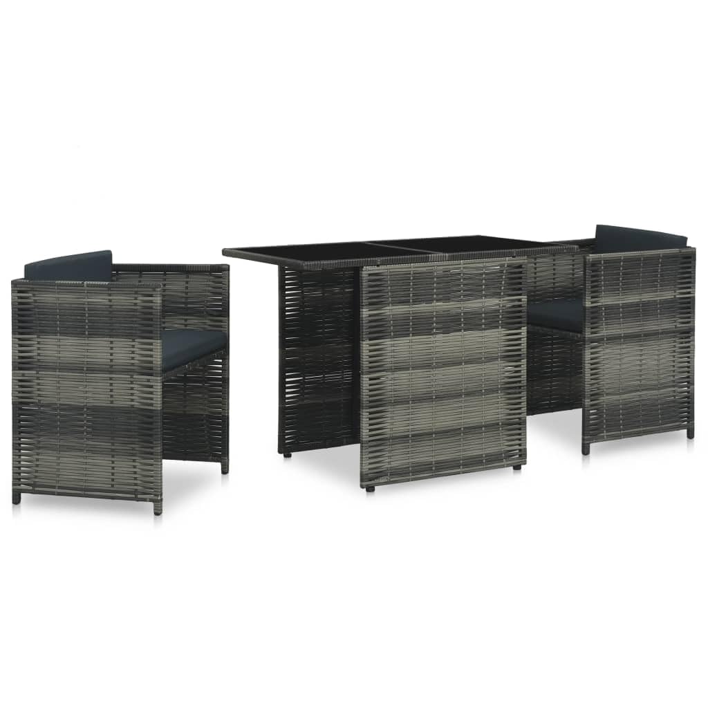 Salon de jardin 3 pcs gain de place résine tressée avec coussins déhoussables lavables