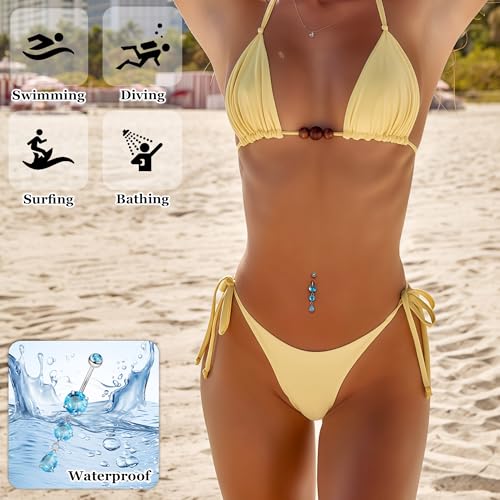 Vegolita 14G G23 Titanium Dangle Belly Button Ring for Women Dangling Navel Rings Hypoallergenic Teardrop Shiny CZ Belly Ring Internally Threaded Navel Piercing Jewelry Blue by Vegolita - Used condition - Image 4