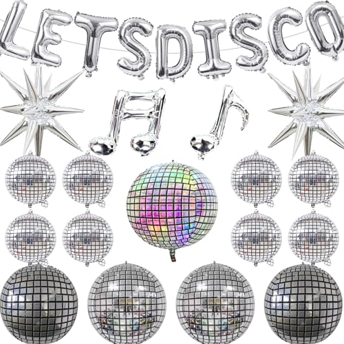 Discos Argenté Couleur PartySet Déco, Discothèque Rétro Décoration Thème, Fête Discos Hommes et Femmes, Déco Rock Thème Ballon Disco, Deco Disco...