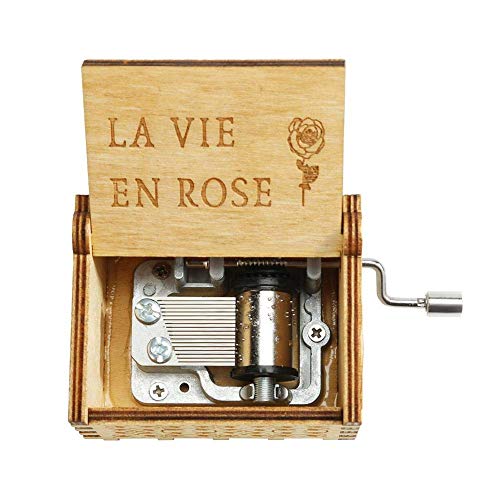 Image of Zesta La Vie En Rose Musical Box Gift | Romantic Music Crank Mini Collectible for Girlfriend, Boyfriend, Husband, Wife | Unique Musical Gifts for Music Lovers | Vintage Wooden Box