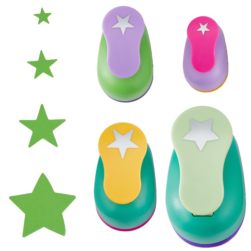 SUPERFINDINGS 4Pcs 4Styles Star Shape Craft Punch Single Crafting Scrapbook Punches Plastic Alloy Craft Punch Paper Crafts DIY Making Invitations Cards Decorations