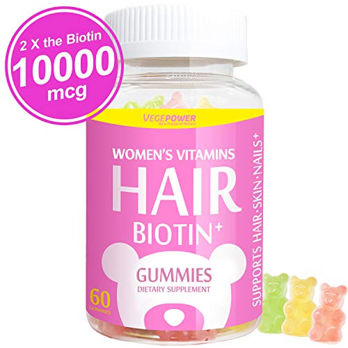 VegePower Hair Vitamin Gummies-Biotin 10,000 mcg Vitamin C & E for Healthy Hair