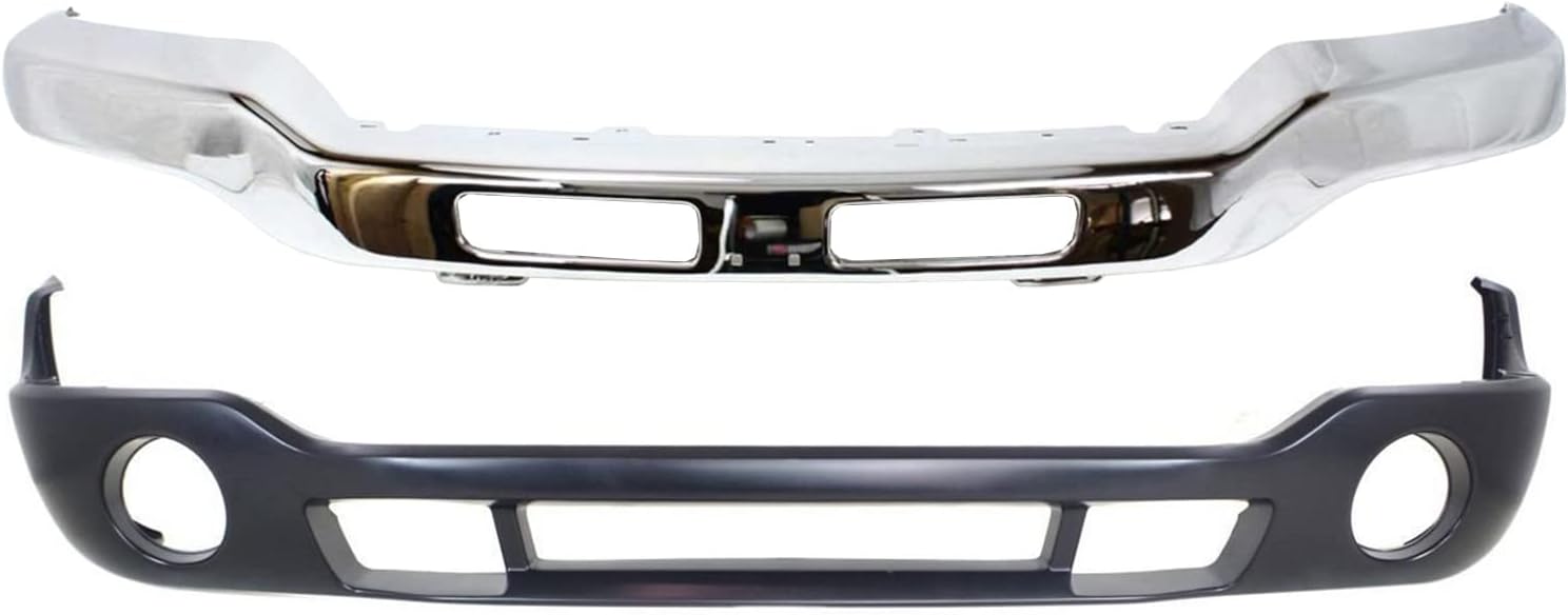Bundle for 03-07 Sierra Classic Front Bumper Chrome Bar Lower Valance W/Fog Hole GM1002418 GM1000800