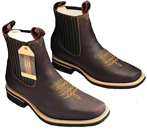 Mens Short Ankle Western Rodeo Cowboy Boots El Botin Rodeo punta cuadrada Genuine Leather