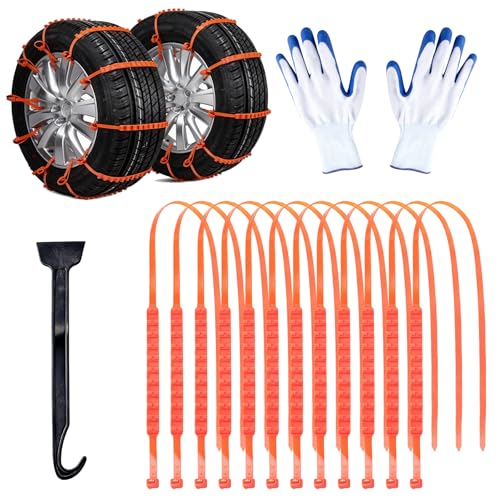 MWMNUN 12 PCS Adjustable Anti-Slip，Reusable Snow Chains Fit for Most