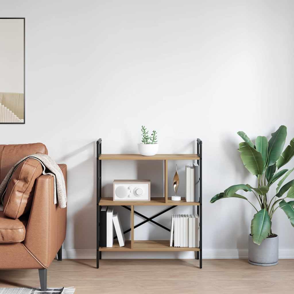 Estantería de madera de roble Artisan, con marco de acero resistente, 75 x 30 x 91 cm, para salón, oficina, estudio, independiente con mucho espacio de almacenamiento y estante versátil