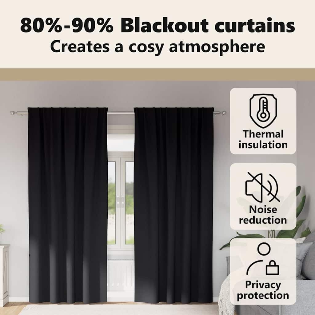 vidaXL Cortinas Opacas con Anillas 2 uds. Negro 260 x 140 cm Poliéster