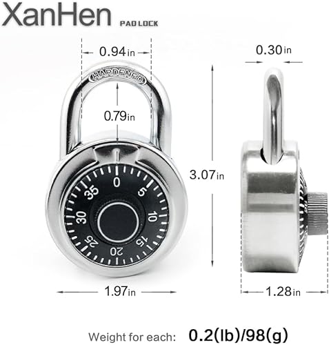 Miniatura 2 de Candados de combinación con cuerpo de metal, uso en interiores para taquillas de gimnasio y casillero escolar, Negro, paquete de 12