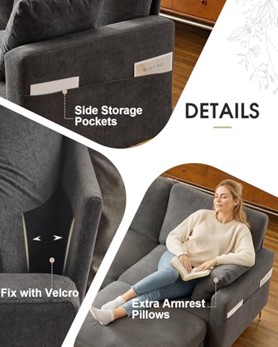 Image of Karl home 99.6 inch 3-Seat U-Shaped Sectional Sofa, Gray | Chenille Upholstered, 2 Movable Ottomans, Cloud-Like Seat, 2 Throw Pillows, Comfy Deep Seat, Living Room, Apartment, Office