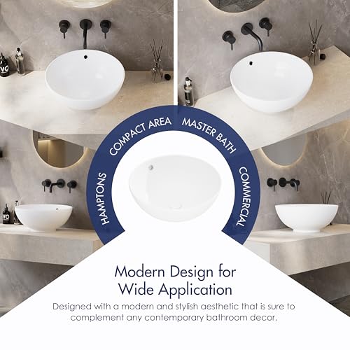 Eridanus Weißes Hochglanz-Badezimmerbecken mit Überlauf, rundes Becken aus Keramik für Arbeitsplatten, Waschtischbecken, ideal für Garderobenschränke, 430 x 430 x 180 mm