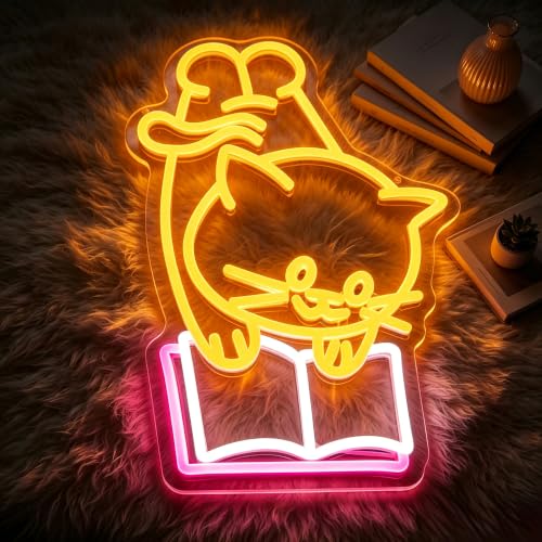 Image of Cat Read BookNeon Sign for Wall Decor Light Up Sign Led Signs for Room Party Home Wall Decor USB Powered
