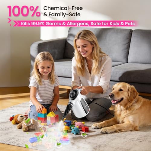 Image of Steam Cleaner, Pressurized Handheld Multi-Surface Natural Steam Cleaner with 12pcs Accessory & Safety Lock, Portable Steamer for Cleaning Home, Kitchen, Bathroom, Car, Upholstery, Grout, Window
