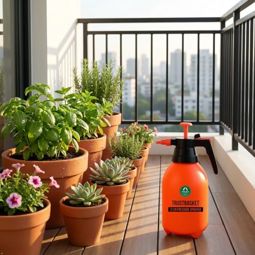 Image of TrustBasket Pressure Sprayer (2 Liter) - Orange | Pressure Spray Bottle for Plants | Gardening Water Pump Sprayer