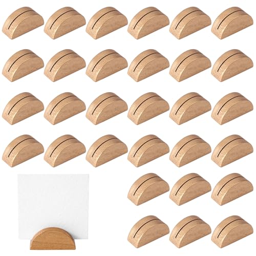 Tinoaly 30 Pcs Wooden Table Number Stands, Semicircular Place Card Holder for Name Tag Photo Menu Reusable Table Sign Holders for Wedding Banquet Restaurant Birthday Party (Gold)