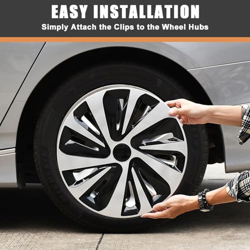Image of Silver with Black Hubcap Wheel Cover Replacement Kit 16 inch Hub Caps Wheel Rim Cover Car Exterior Accessories Set of 4, 16 inches