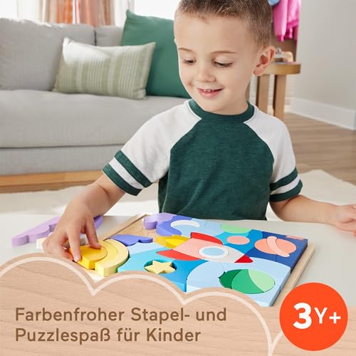 Fisher-Price Spielzeug für Kindergartenkinder Weltraum-Puzzle aus Holz mit Stapelblöcken… – Ansicht 2