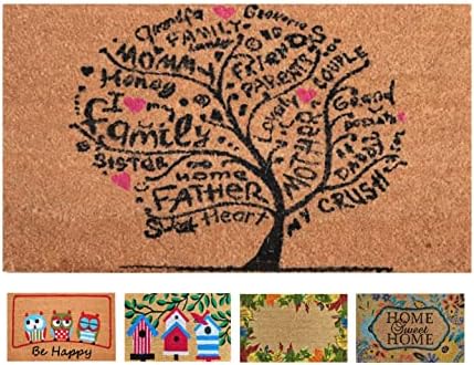 LUA VIKA Coir door mat, inside and outside door mats, welcome mat, indoor and outdoor doormats, front doormat, non slip with PVC backing, entrance door mat, heavy duty coir door mat, 40x70 (Tree)