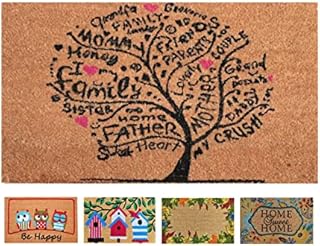 LUA VIKA Coir door mat, inside and outside door mats, welcome mat, indoor and outdoor doormats, front doormat, non slip with PVC backing, entrance door mat, heavy duty coir door mat, 40x70 (Tree)