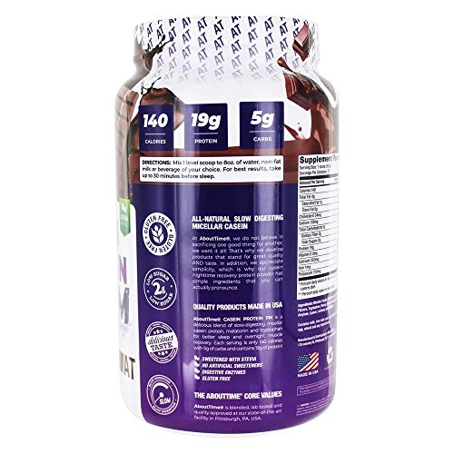 About Time Casein Protein Chocolate 2Lb - 19G Protein, Nighttime Recovery Formula, No Artificial Sweeteners, No Growth Hormones #TOP2