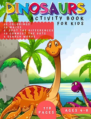 Dinosaurs Activity Book for Kids Ages 4-8: Funny Set Kid Workbook Game For Learning, Cute Coloring, Mazes, Spot The Differences, Connect the Dots and Search Words, Great Gift for Boys and Girl . image 2