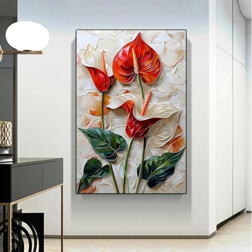 Décoration de salon fleurs d'anthurium | Grand tableau mural encadré 70x100