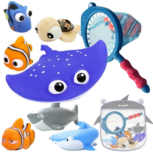 Image of ISEAINNO Finding Dory Nemo Bath Toys for Kids No Hole Mold Free Bath Toys for Toddlers with Storage Bag for Bath Shower Birthday Gifts Summer Beach Pool Activity, Perfect for Children's Day Present