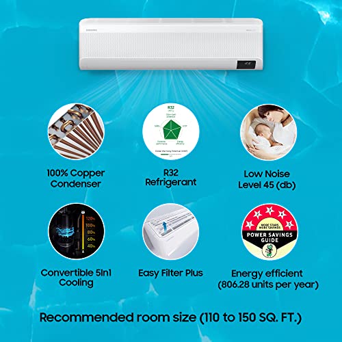 Image of Samsung 1.5 Ton 5 Star, Windfree Technology, Inverter Split AC (Copper, Convertible 5-in-1 Cooling Mode, Anti Bacteria Filter, AR18BYNANWK, Geo Plain), Free 1 Year Extended warranty