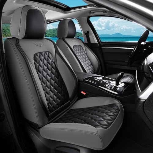 Image of Coverado Car Seat Covers Front Seats, Minimalist Scratch-Resistant Waterproof Faux Leather Full Set with Rear Protectors, Business Daily Driving - GrayBlack