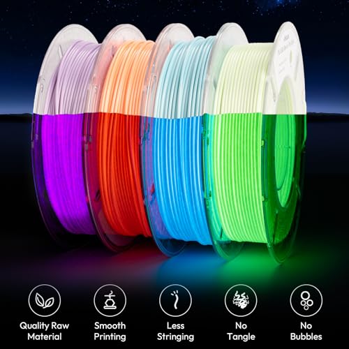 Image of AMOLEN Silk Glow in the Dark Filament Multicolor, Glow Filament Silk Green, Blue, Purple, Orange Red 1.75mm PLA Filament, Dimensional Accuracy + /- 0.02 mm, 200g X 4 Pack