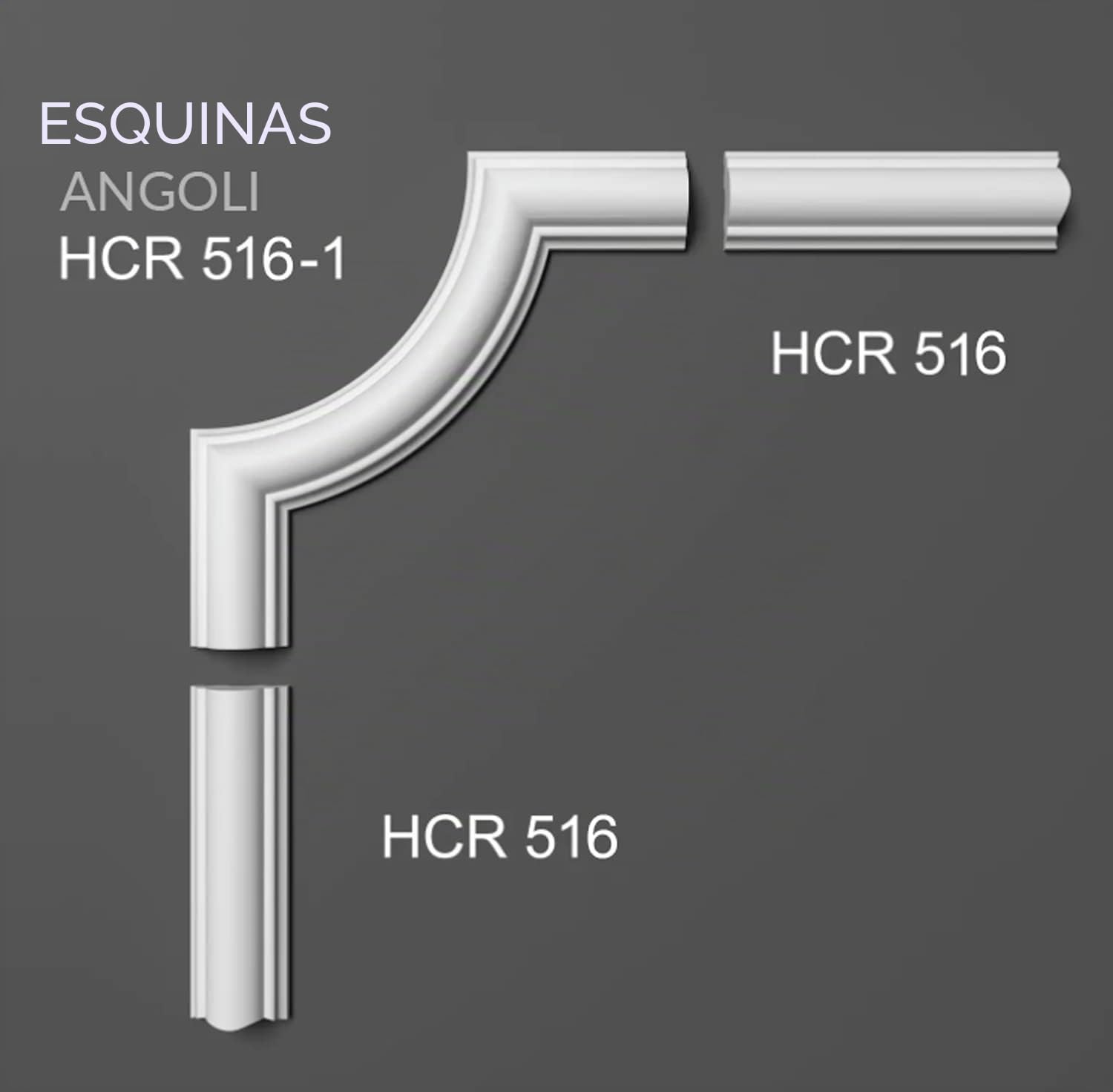 HCR516 - Molduras para paneles boiserie de pared, cornisas de duropolímero blanco rígido (mejor que poliestireno y yeso) 12 unidades de 1 metro (HCR516 (marcos de 12 unidades)