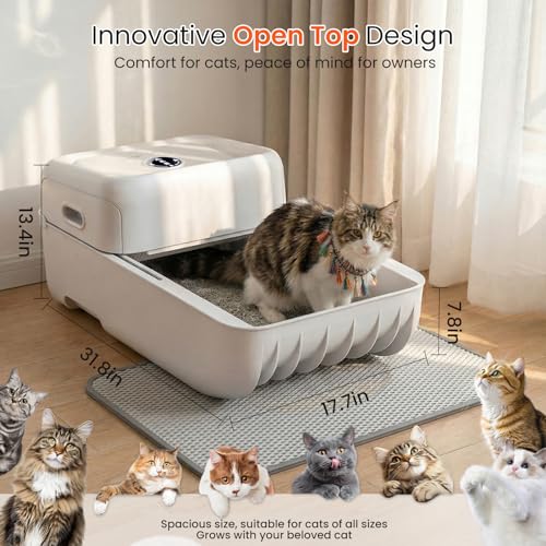 Myapet Open Top Self Cleaning Cat Litter Box, Automatic Litter Box for Multiple Cats with APP Control and Safety Protection