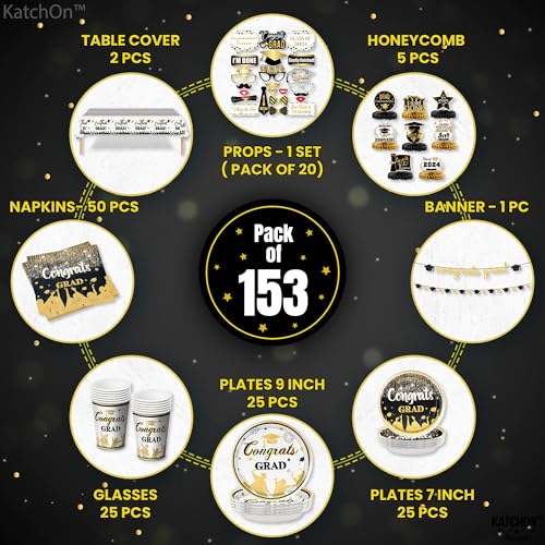Image of KatchOn, Graduation Decorations Class of 2024 Black and Gold - Pack of 153, Serve 25 | Serve 25