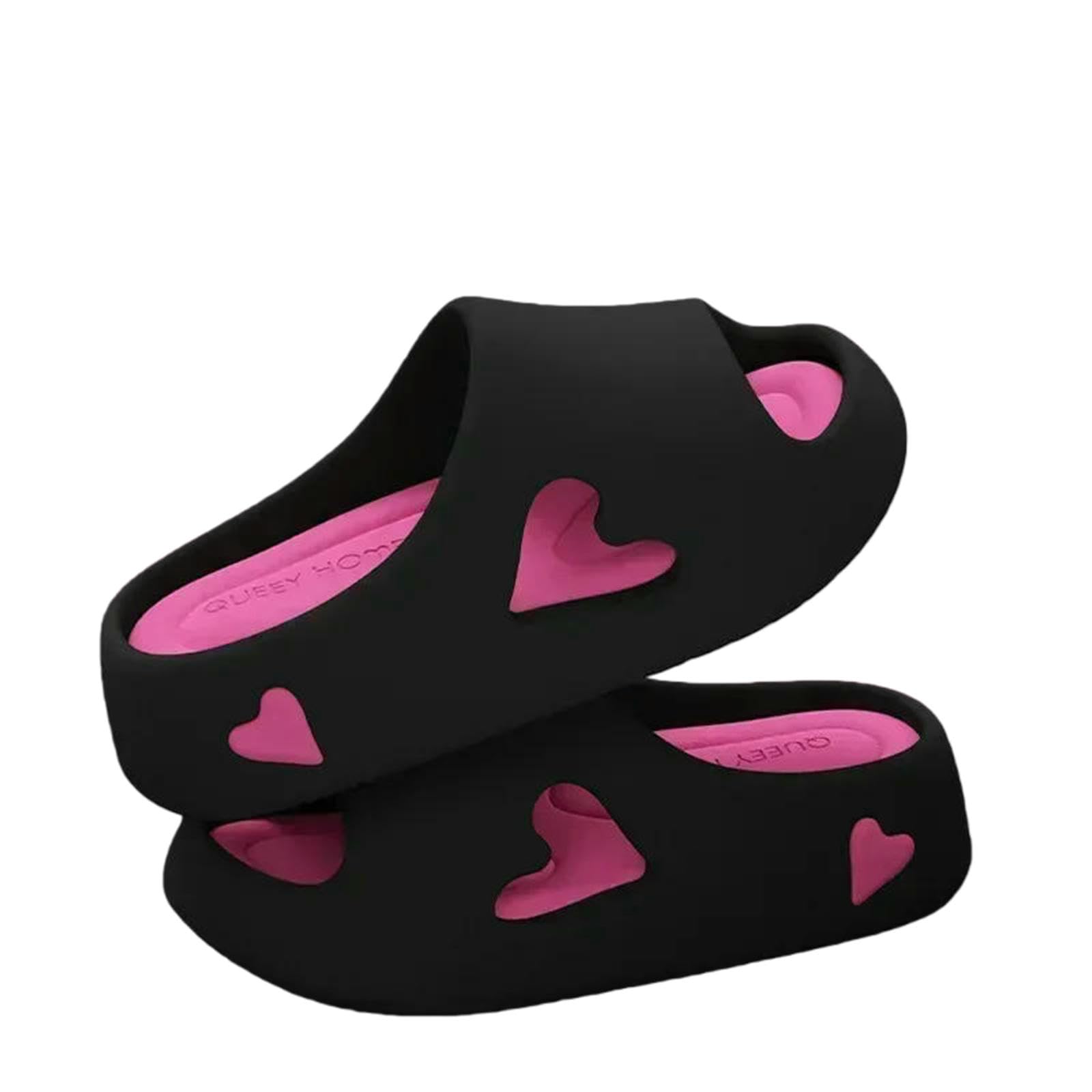 Gyios Summer Slippers Platform Slipper Flip Flop Women Love Heart Cloud Outdoor Indoor Soft Sandal Slides Ladies Home House Hotel Shoe Flat Eva-black-37-38