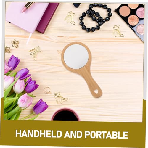 Espejo de maquillaje portátil de madera pequeño redondo miniatura 3
