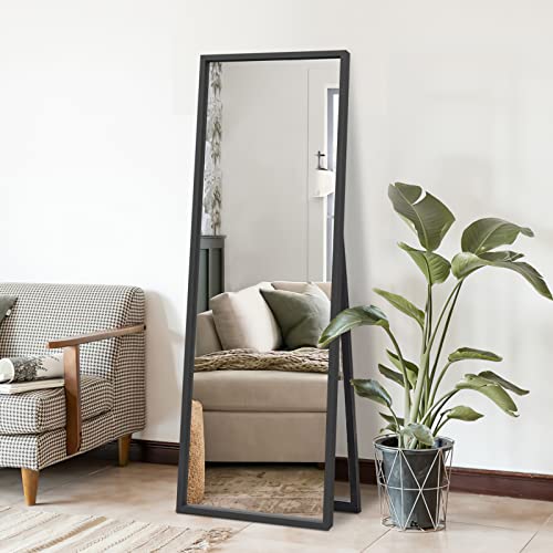 Image of NeuType 59 inchx20 inch Full Length Floor Mirror with Standing Holder - Wall-Mounted Body Mirror for Bedroom, Dressing - Standing, Hanging or Leaning Against Wall - Black MDF Frame