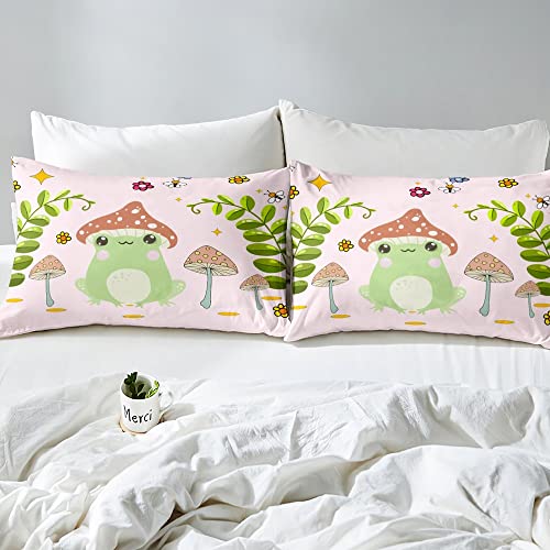 Feelyou Cute Frog Comforter Cover Set Mushroom Bedding Set For Kids Boys Girls Natural Wild Fungus Duvet Cover Set Botanical Plants Quilt Cover 1 Duvet Cover With 2 Pillowcases Full Size #TOP4