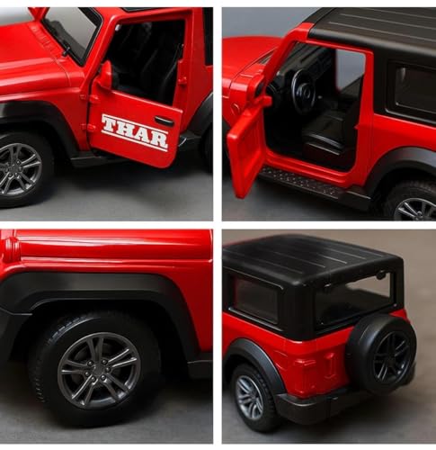 Image of 1:32 Scale DieCast Metal Pull-Back Action Openable Doors 4x4 Thar /Jeep Premium Car Toy with Lights and Music for Kids Realistic Miniature Model Gift 2+yrs Girls Boys (Red Thar /Jeep)