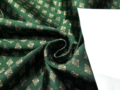 Brocart de soie vert émeraude motif doré au mètre, tissu Jacquard 137,2 cm