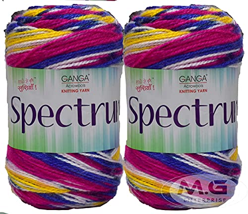 Image of Ganga Spectrum Real Azul (400 gm) Wool Ball Hand Knitting Wool /Art Craft Soft Fingering Crochet Hook Yarn, Needle Knitting, with Needle.-E