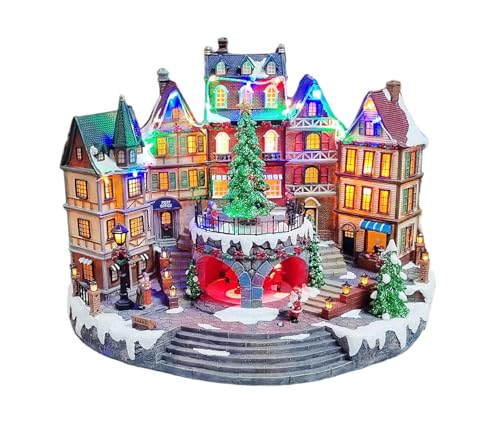 MOMENTS IN TIME Animated City Hall Town Center 12.6” Lighted Christmas Village Building with Rotating Tree, LED Lights, Music & Adapter Hand-Painted Polyresin Holiday Display Holiday Scene