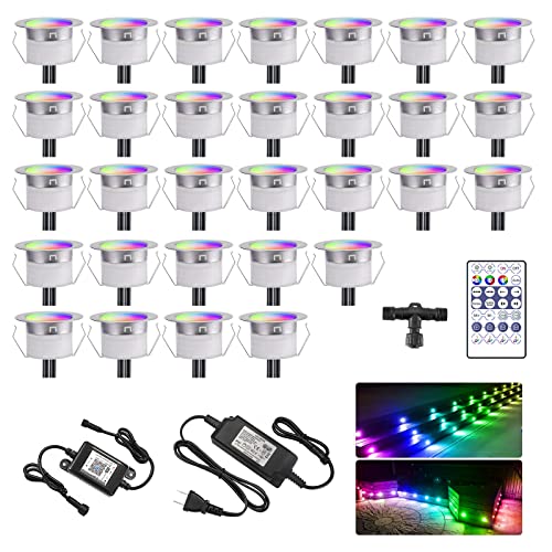 Sumaote Wifi Led Deck Lights Kit Multicolor Dynamic Effect, 30Pcs Φ1.22 Low Voltage Recessed Rgb Pixel Outdoor Deck Light Color Changing For Eaves Soffit Yard Path Deck Steps Decor, Ip67 Waterproof #TOP10