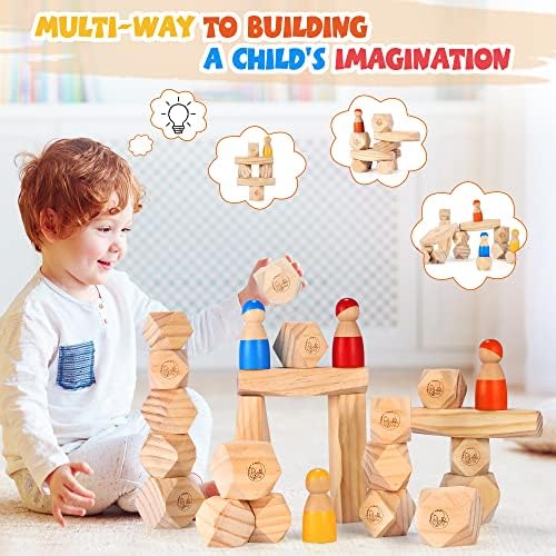 Sweet time Wooden Stacking Rocks Balancing Stones Building Blocks Stacking Toys for Toddlers 1-3, Montessori Toys for 1 2 3 Year Old, Educational Preschool Learning Toys for Boy Girl, 24Pcs Large Size