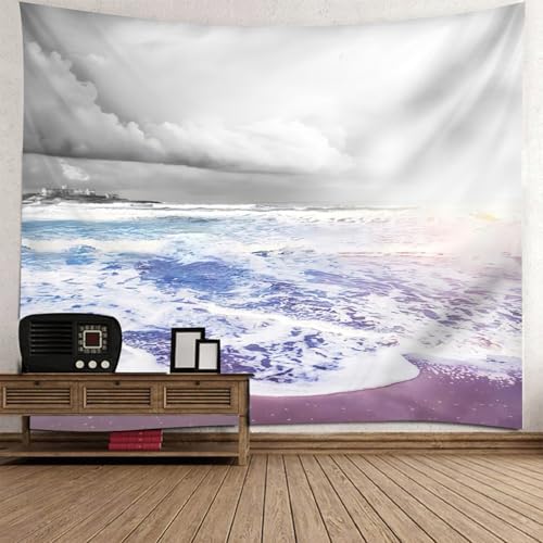 Tapisserie paysage nuages et mer pour habiller un grand mur de salon vide