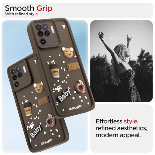 Image of Pikkme Back Cover for Oppo F19 Pro | Cute Fun Cartoon 3D Bear Silicone Full Body Protection Bumper Case (Brown)