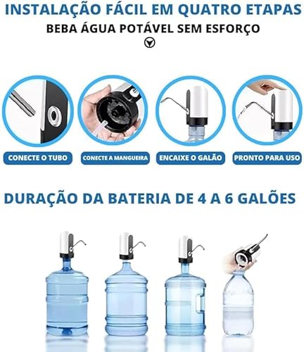 Bomba Eletrica para Galao de Agua 60cm com USB - Bomba Elétrica Galão Água - Recarregavel Bebedouro