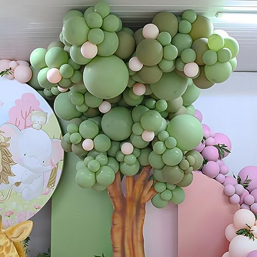 Image of Voircoloria 110pcs Sage Green Balloons 12inch Olive Green Latex Party Balloons for Graduation, Wedding, Birthday, Bridal Shower, Baby Shower, Anniversary Party Decorations