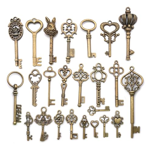 Pevlkawr 24 Piezas Grandes Llaves De Esqueleto De Bronce Antiguo Llave Colgante Llave Vintage Decorativa Decorativo Para Bricolaje Boda Decorativo Accesorios
