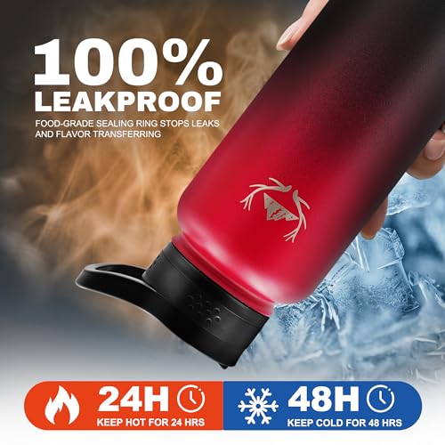 Image of NATURE PIONEOR 40 oz Insulated Water Bottle with Carrier Bag & 3 Lids