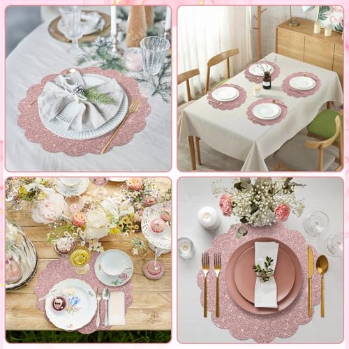 60Pcs Rose Pink Glitter Paper Placemats, Disposable Scalloped Placemat by NatNarr - Used condition - Image 7