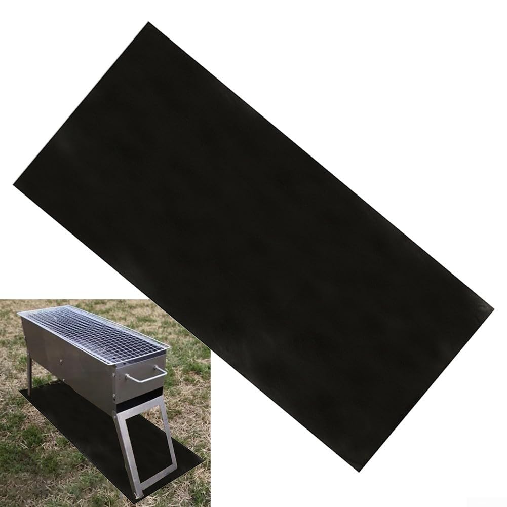 Tapis de protection de sol ignifuge pour barbecue à gaz 99 x 183 cm 3 couches en fibre de verre silicone résistant à la chaleur Tapis de barbecue extérieur antidérapant pour un nettoyage